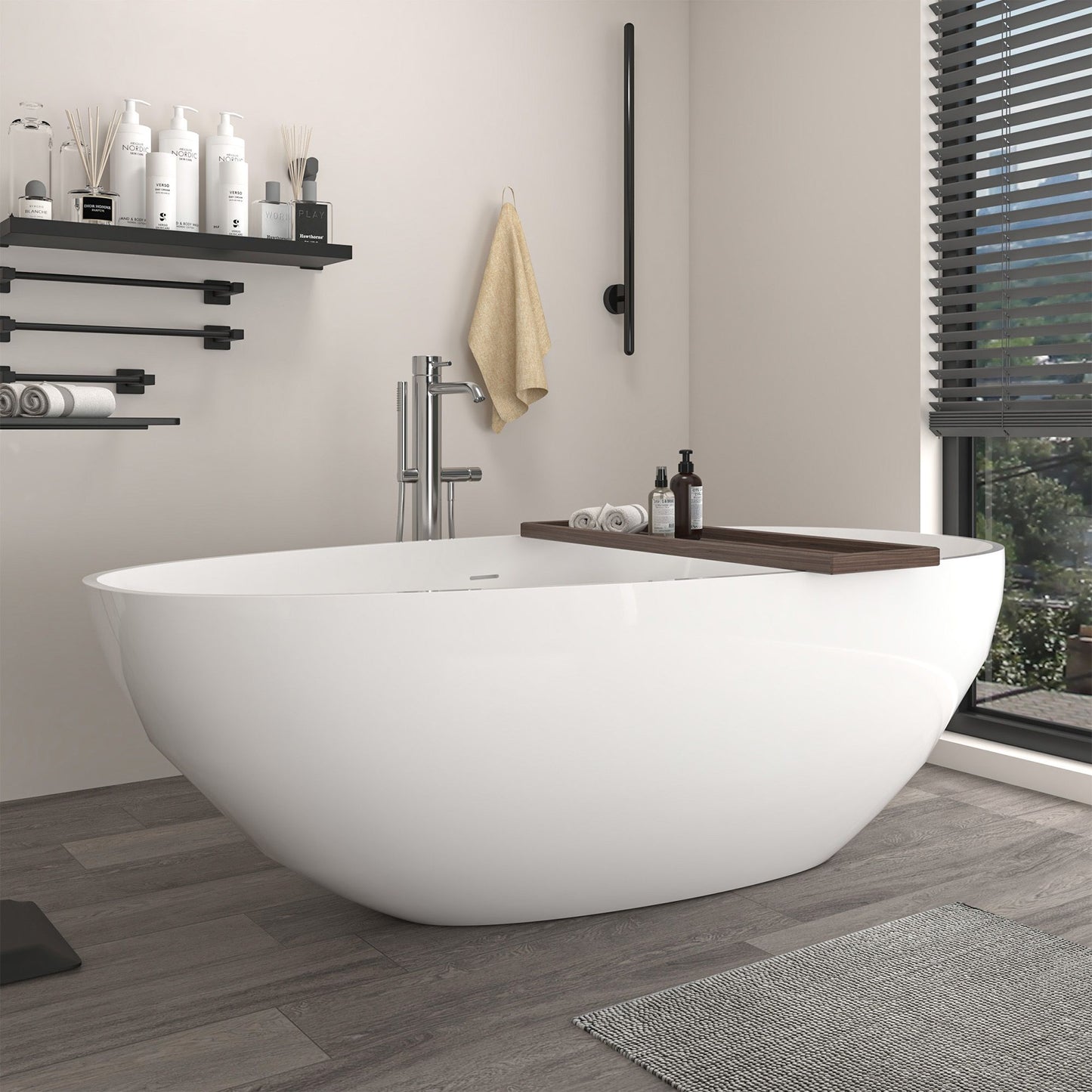 Freestanding Solid Surface Resin Matte Bathtub 67 Inch x 33.5 Inch - Vanity Art VA6913-ML