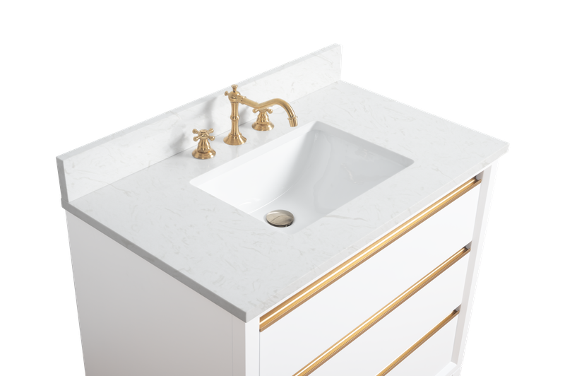 36 Inch Single Sink Bathroom Vanity in White with Marble Countertop - Vanity Art VA8036-W