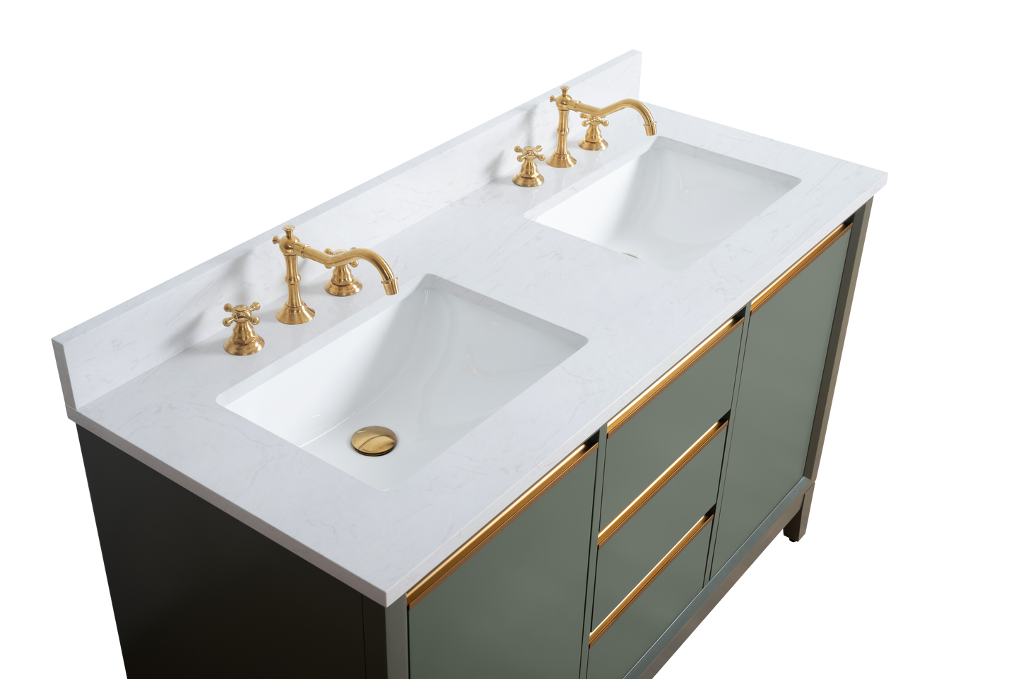 54 Inch Double Sink Bathroom Vanity in Vintage Green with Marble Countertop - Vanity Art VA8054-DVG