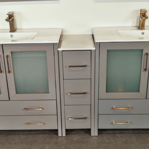 108 Inch Double Sink Bathroom Vanity in Gray with Ceramic Countertop - Vanity Art VA3036-108G