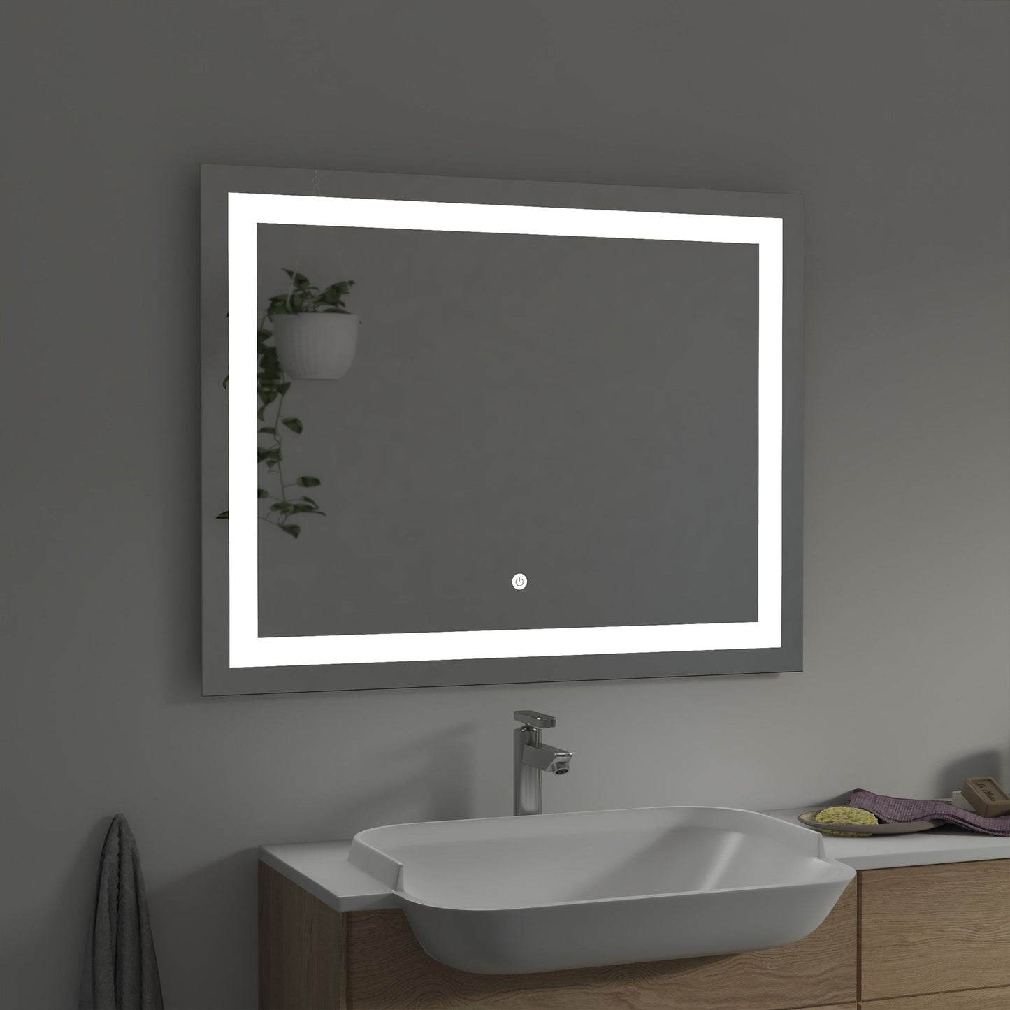 Rectangular 39.5 Inch x 23.5 Inch LED Bathroom Mirror with Touch Sensor - Vanity Art VA34