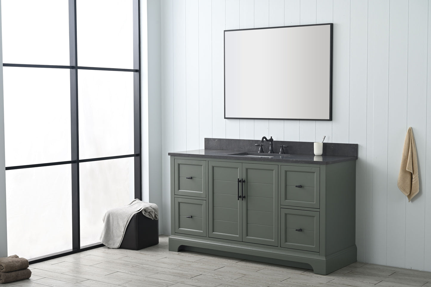 60 Inch Single Sink Bathroom Vanity in Vintage Green with Marble Countertop & Backsplash - Vanity Art VA5060-SVG