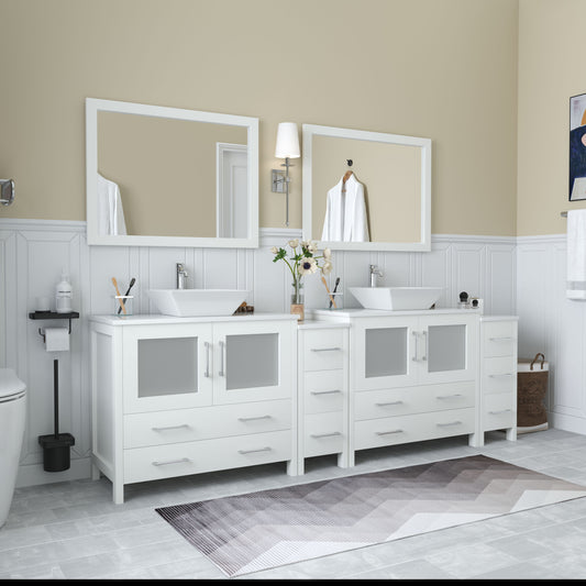 96 Inch Double Sink Bathroom Vanity in White with Marble Countertop - Vanity Art VA3136-96W