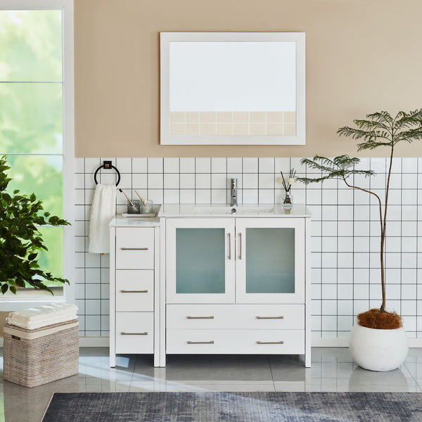 48 Inch Single Sink Bathroom Vanity in White with Ceramic Countertop - Vanity Art VA3036-48W