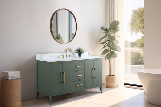 60 Inch Single Sink Bathroom Vanity in Vintage Green with Marble Countertop - Vanity Art VA9060-SVG