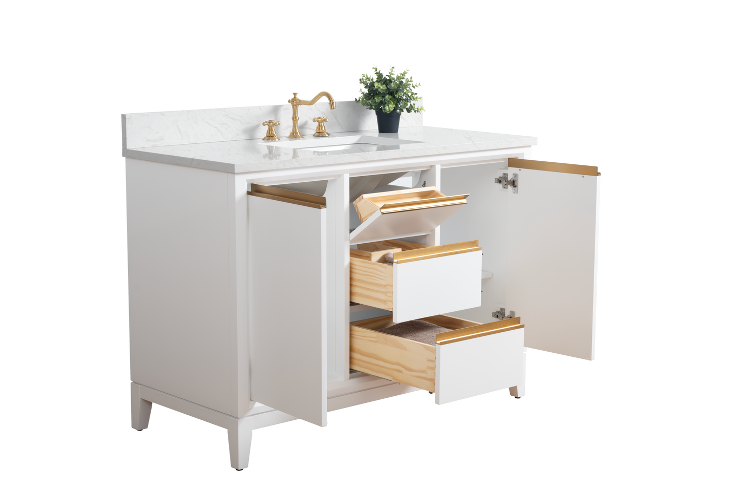 48 Inch Single Sink Bathroom Vanity in White with Marble Countertop - Vanity Art VA8048-W