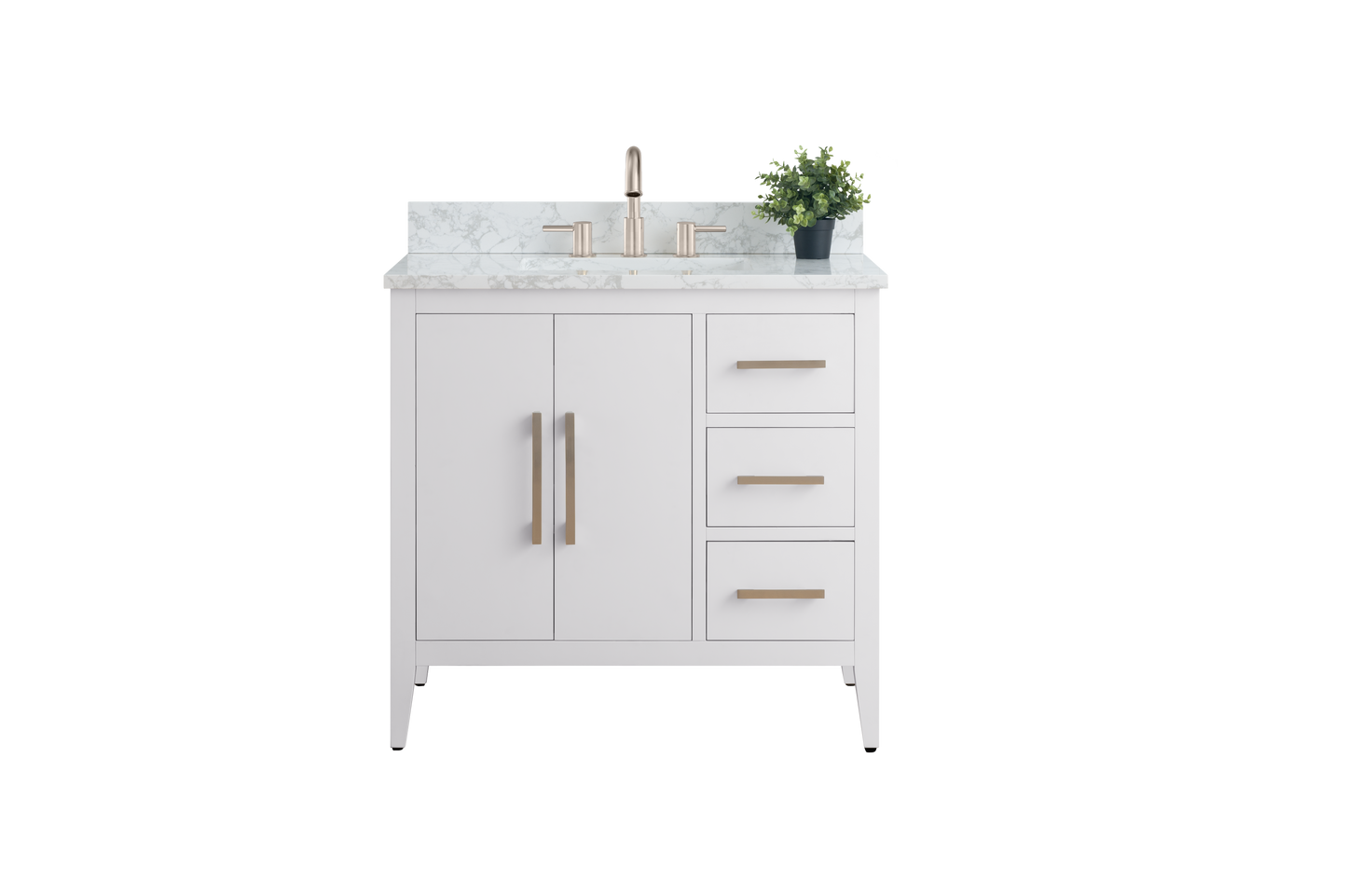 36 Inch Single Sink Bathroom Vanity in White with Marble Countertop - Vanity Art VA9036-W