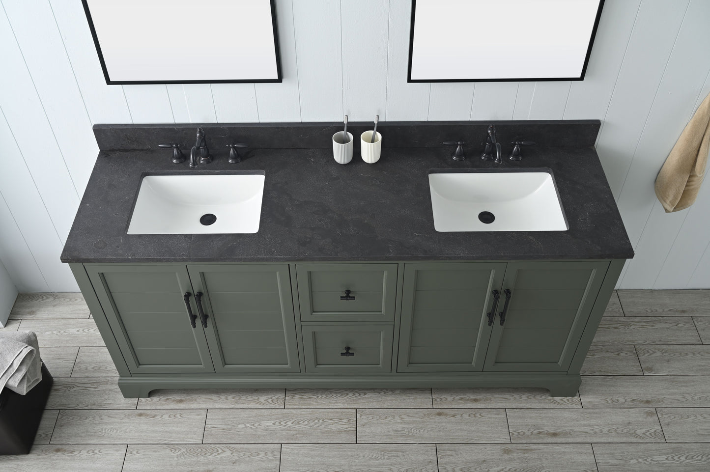 72 Inch Double Sink Bathroom Vanity in Vintage Green with Marble Countertop & Backsplash - Vanity Art VA5072-DVG