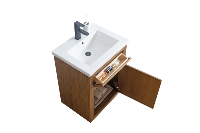 24 Inch Single Sink Bathroom Vanity in Tan with Marble Countertop - Vanity Art VA7024-T