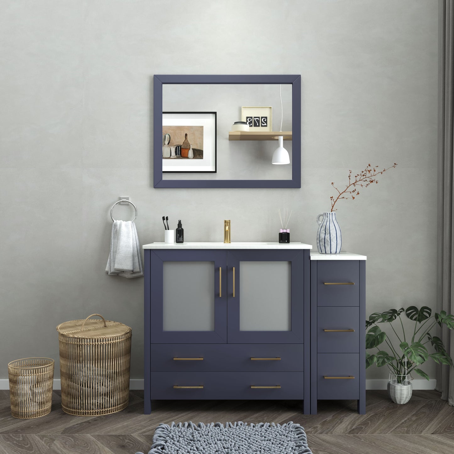 48 Inch Single Sink Bathroom Vanity in Blue with Ceramic Countertop - Vanity Art VA3036-48B