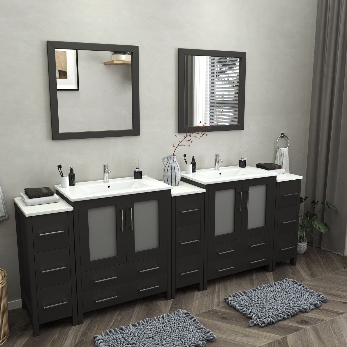 96 Inch Double Sink Bathroom Vanity in Espresso with Ceramic Countertop - Vanity Art VA3030-96E