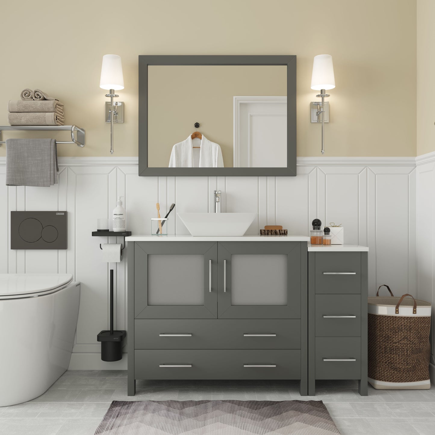 48 Inch Single Sink Bathroom Vanity in Gray with Marble Countertop - Vanity Art VA3136-48G