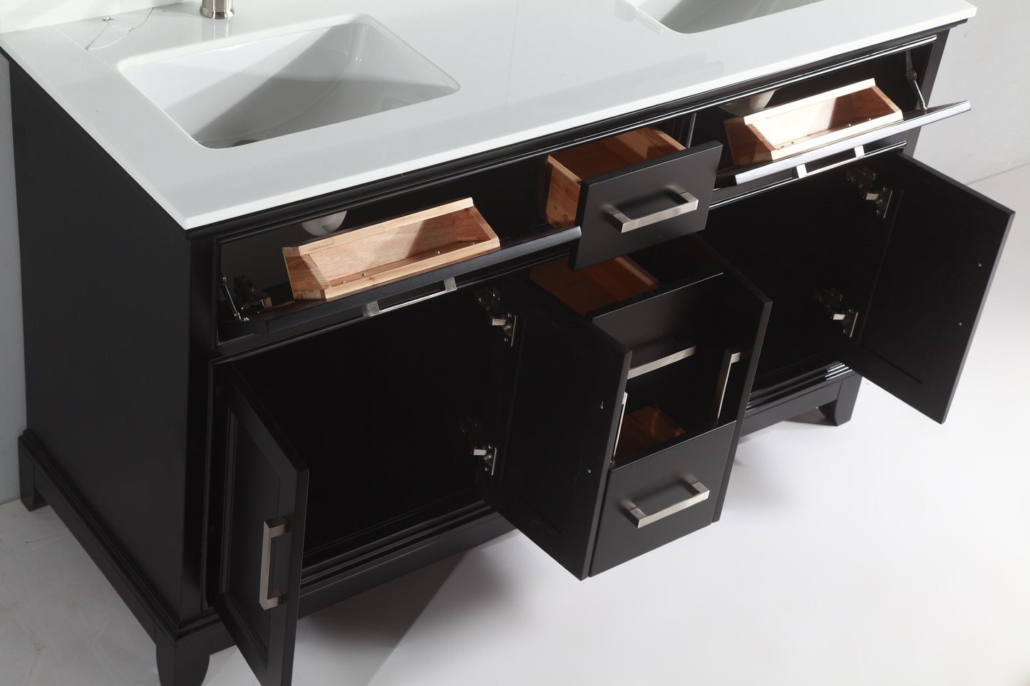 60 Inch Double Sink Bathroom Vanity in Espresso with White Marble Countertop - Vanity Art VA1060DE