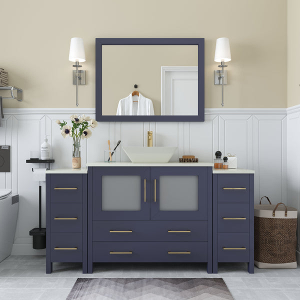 60 Inch Single Sink Bathroom Vanity in Blue with Marble Countertop - Vanity Art VA3136-60B