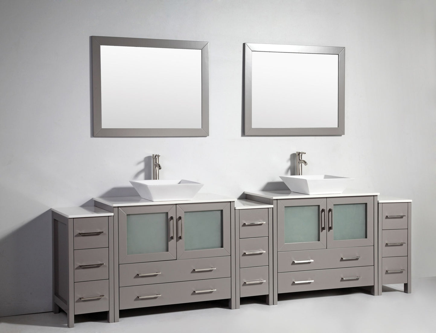 108 Inch Double Sink Bathroom Vanity in Gray with Marble Countertop - Vanity Art VA3136-108G