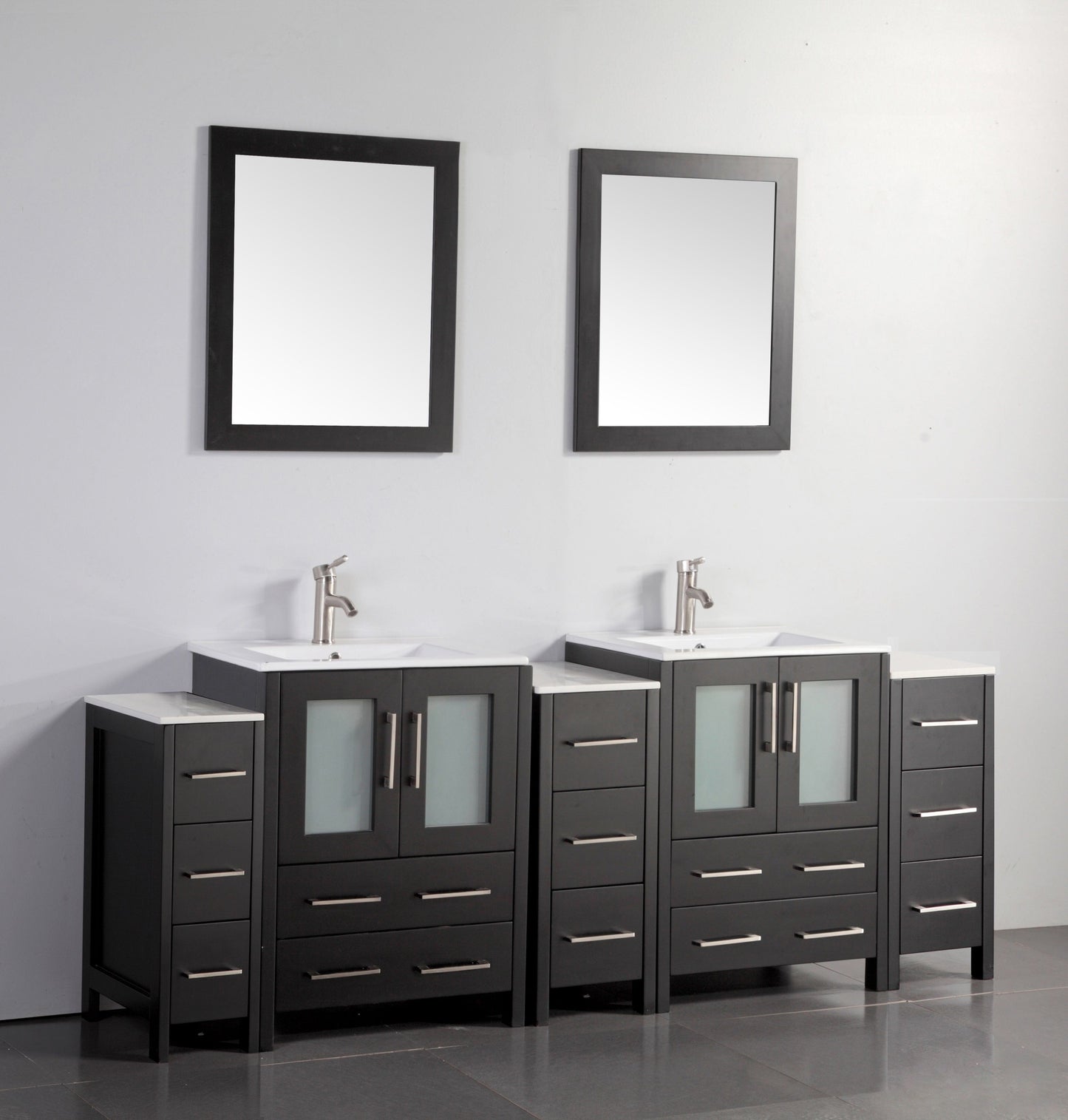 84 Inch Double Sink Bathroom Vanity in Espresso with Ceramic Countertop - Vanity Art VA3024-84E