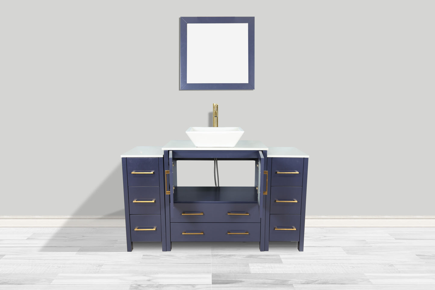 54 Inch Single Sink Bathroom Vanity in Blue with Marble Countertop - Vanity Art VA3130-54B