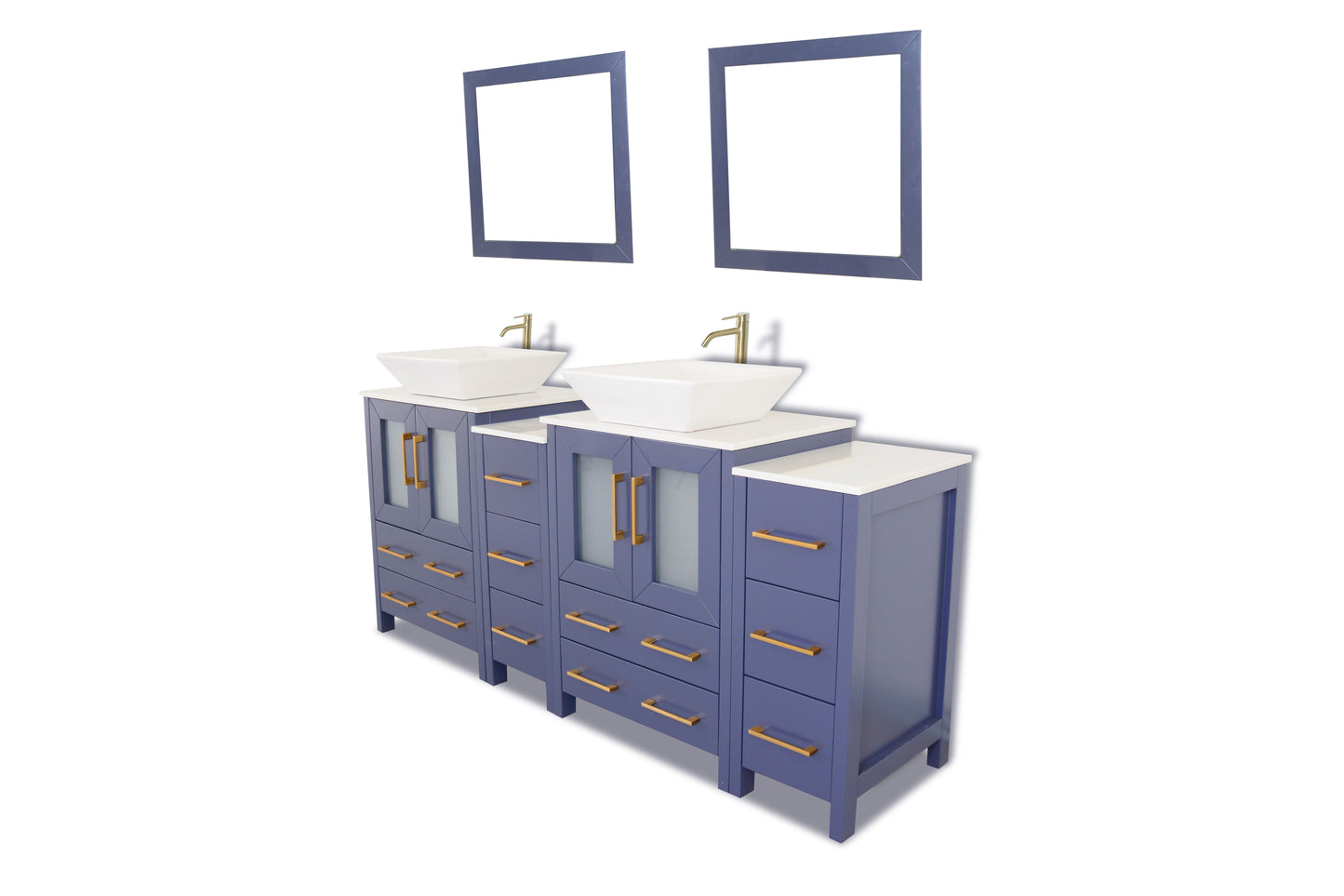 72 Inch Double Sink Bathroom Vanity in Blue with Marble Countertop - Vanity Art VA3124-72B