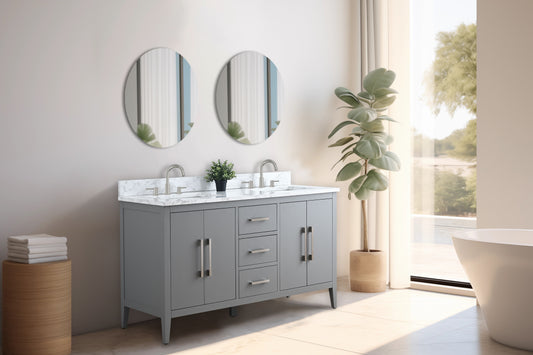 60 Inch Double Sink Bathroom Vanity in Cashmere Gray with Marble Countertop - Vanity Art VA9060-DG