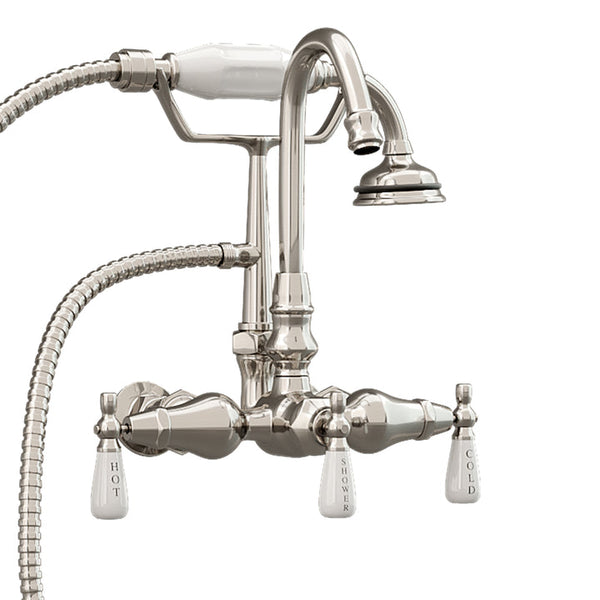 Clawfoot Tub Brass Wall Mount Faucet with Hand Held Shower - Brushed Nickel (CAM684BTW-BN)