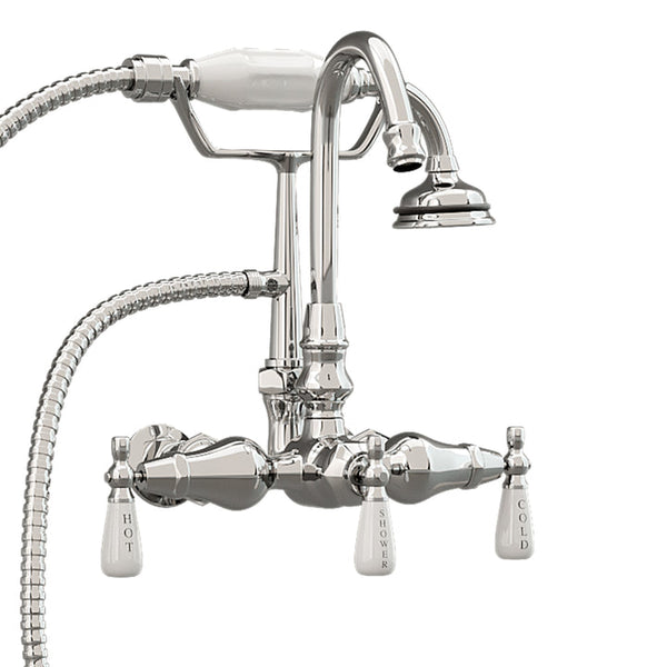 Clawfoot Tub Brass Wall Mount Faucet with Hand Held Shower - Polished Chrome (CAM684BTW-CP)