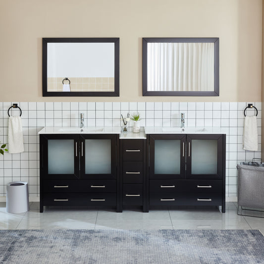 84 Inch Double Sink Bathroom Vanity in Espresso with Ceramic Countertop - Vanity Art VA3036-84E