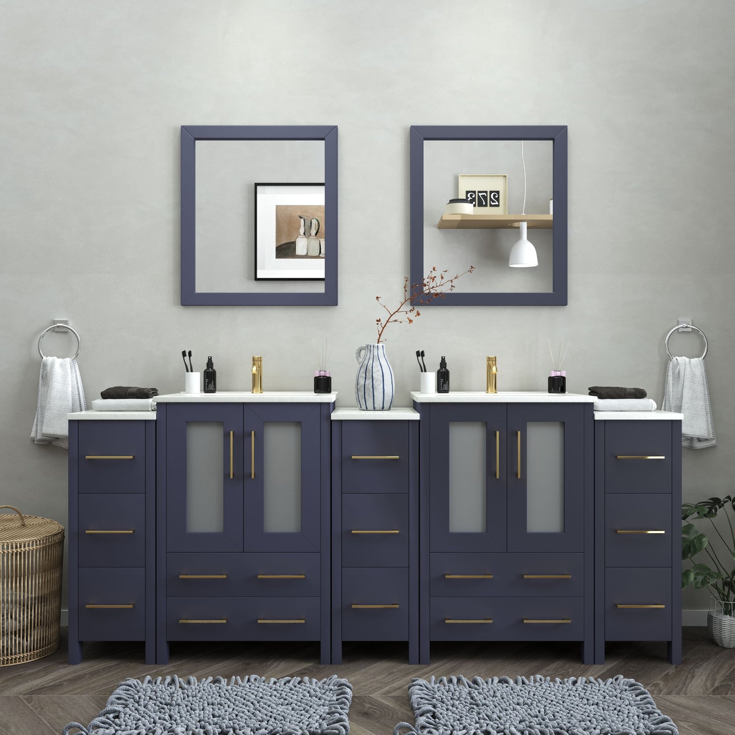 84 Inch Double Sink Bathroom Vanity in Blue with Ceramic Countertop - Vanity Art VA3024-84B