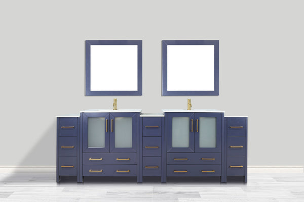 96 Inch Double Sink Bathroom Vanity in Blue with Ceramic Countertop - Vanity Art VA3030-96B