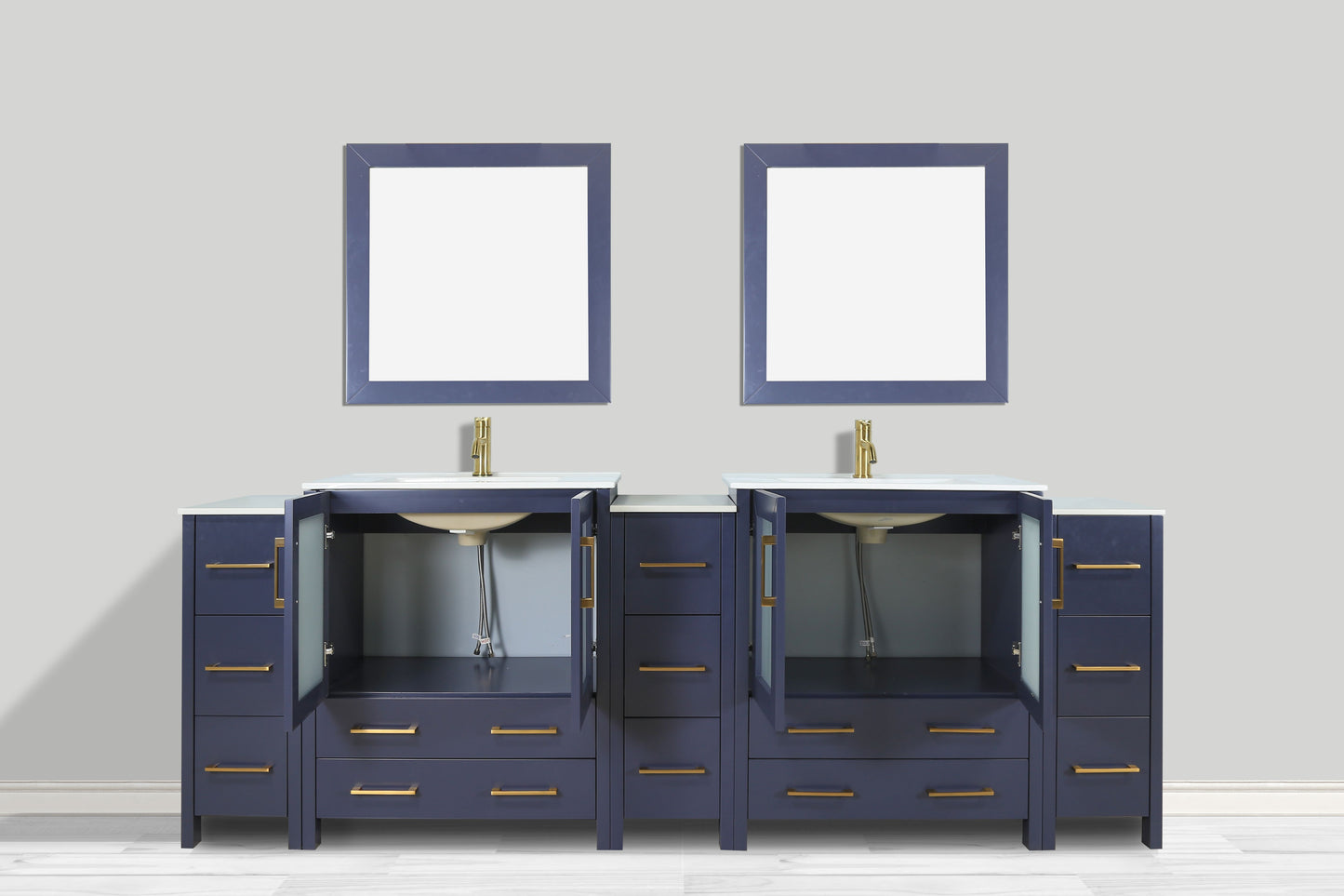 96 Inch Double Sink Bathroom Vanity in Blue with Ceramic Countertop - Vanity Art VA3030-96B