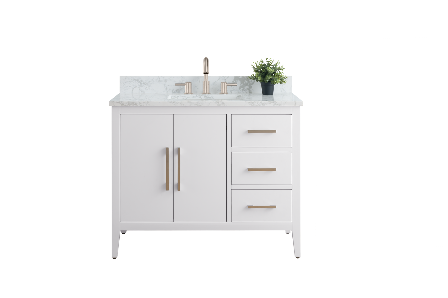 42 Inch Single Sink Bathroom Vanity in White with Marble Countertop - Vanity Art VA9042-W