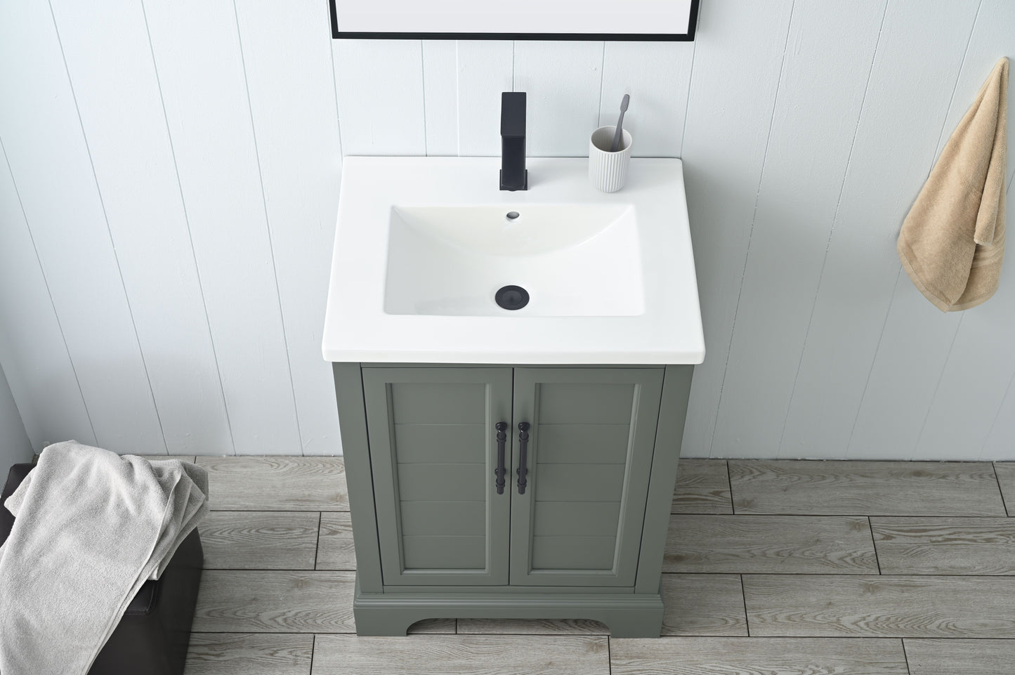 24 Inch Single Sink Bathroom Vanity in Vintage Green with Ceramic Sink and Countertop - Vanity Art VA5024-VG