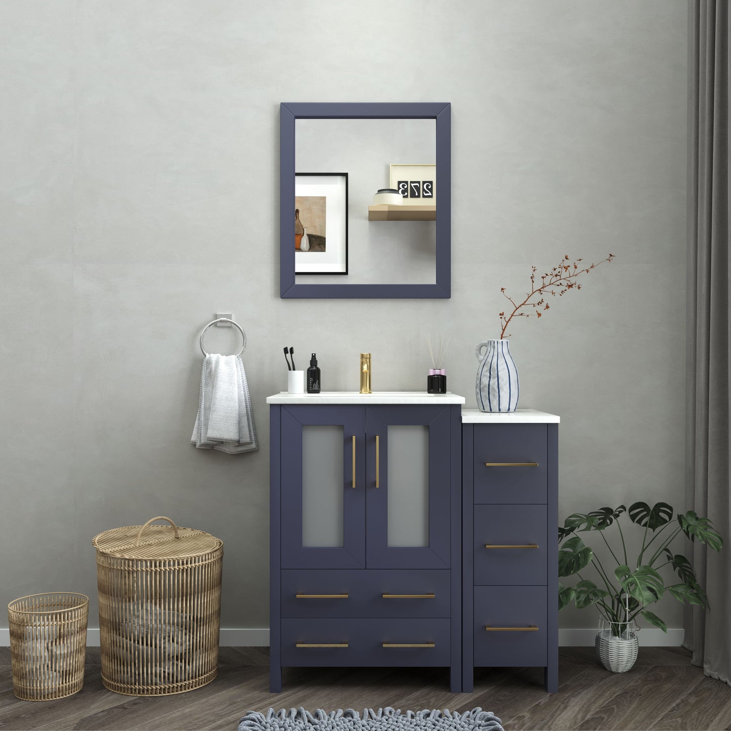 36 Inch Single Sink Bathroom Vanity in Blue with Ceramic Countertop - Vanity Art VA3024-36B