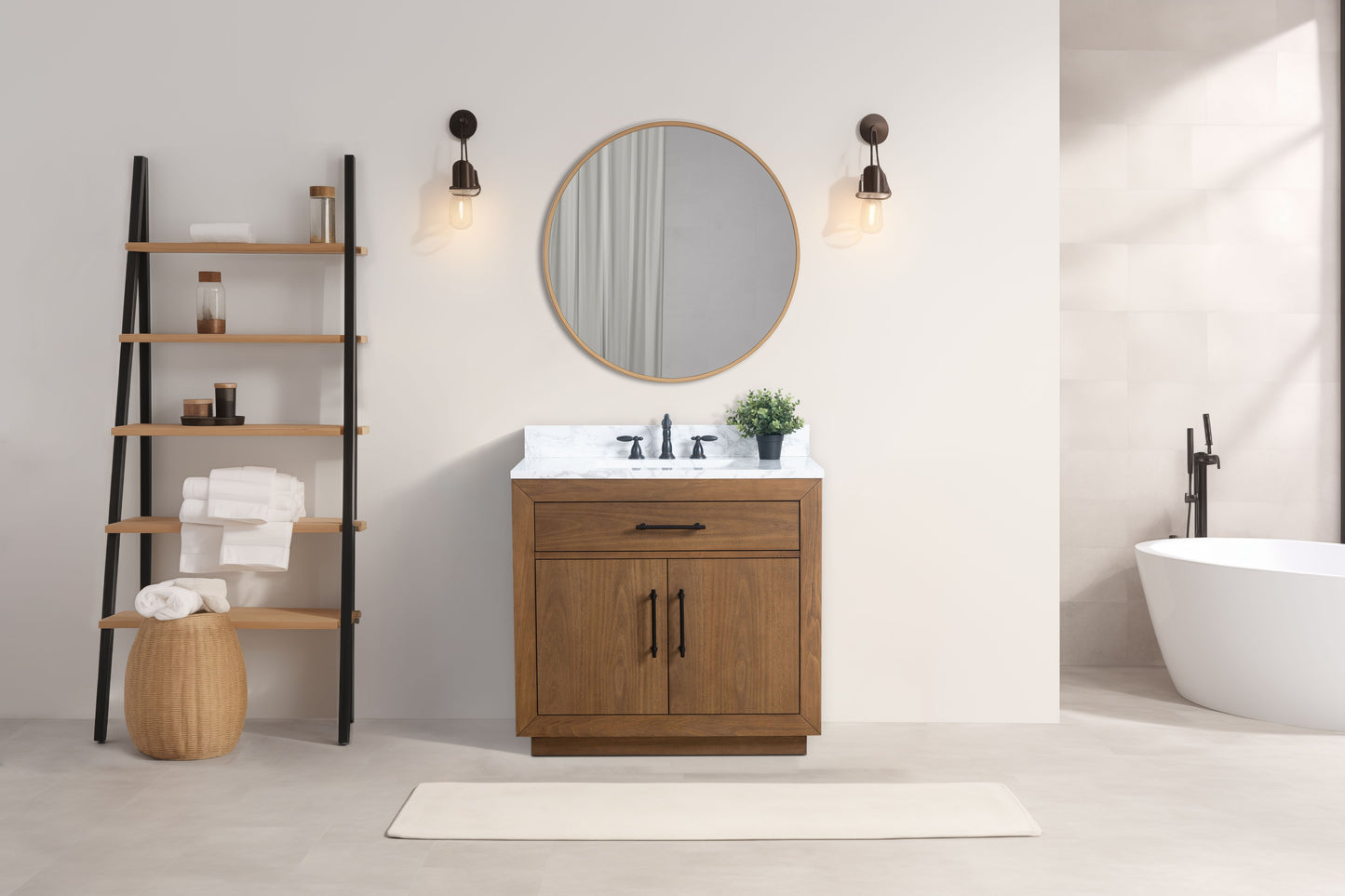 36 Inch Single Sink Bathroom Vanity in Tan with Marble Countertop - Vanity Art VA7036-T-ET