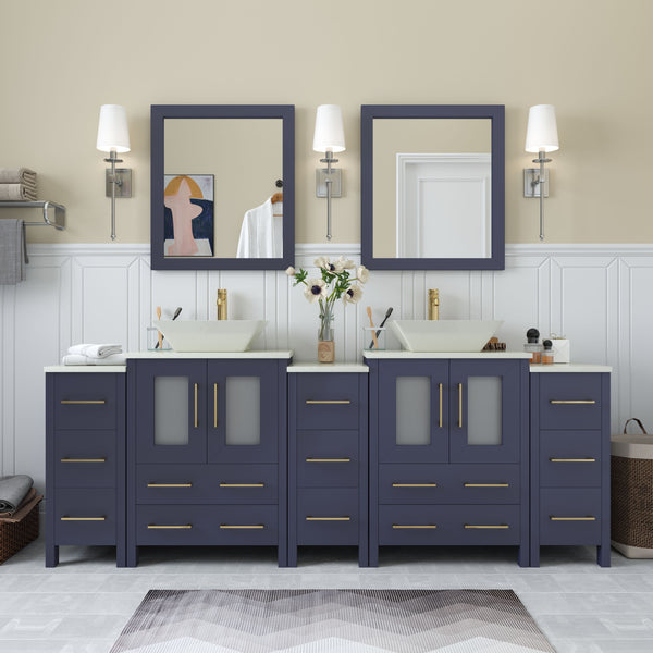 84 Inch Double Sink Bathroom Vanity in Blue with Marble Countertop - Vanity Art VA3124-84B