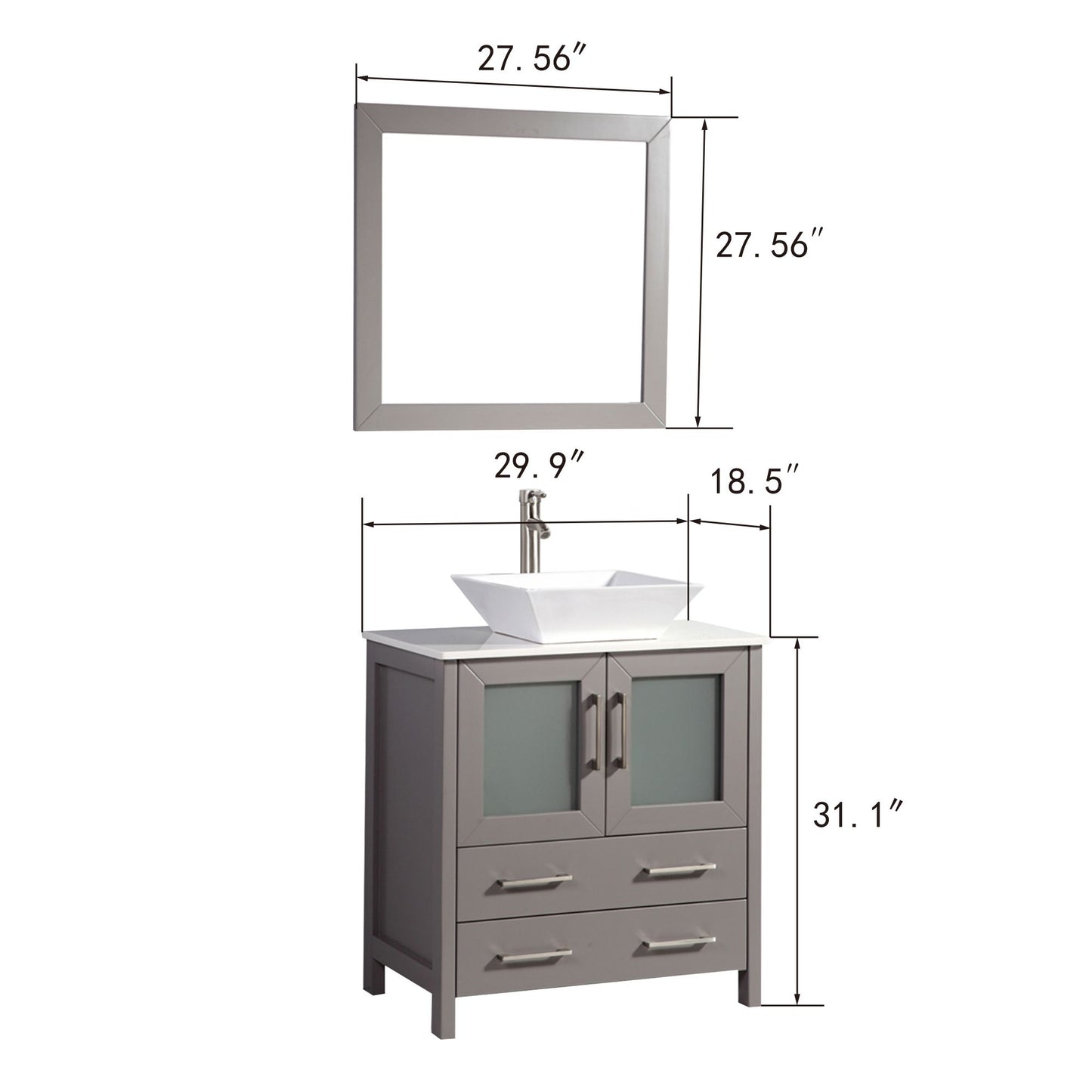 30 Inch Single Sink Bathroom Vanity in Gray with Marble Countertop - Vanity Art VA3130G