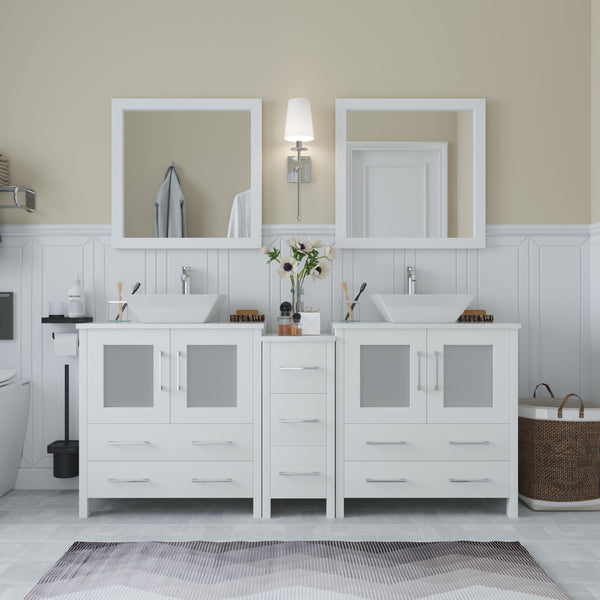 72 Inch Double Sink Bathroom Vanity in White with Marble Countertop - Vanity Art VA3130-72W