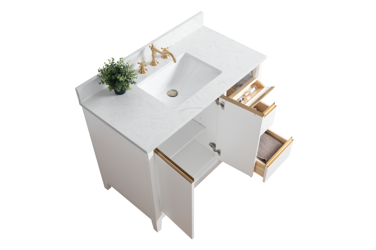 42 Inch Single Sink Bathroom Vanity in White with Marble Countertop - Vanity Art VA8042-W