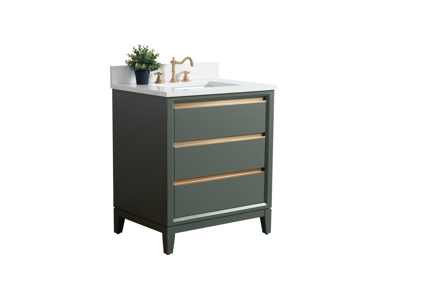 30 Inch Single Sink Bathroom Vanity in Vintage Green with Marble Countertop - Vanity Art VA8030-VG