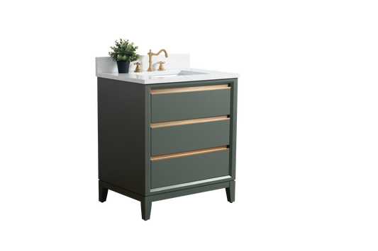 30 Inch Single Sink Bathroom Vanity in Vintage Green with Marble Countertop - Vanity Art VA8030-VG