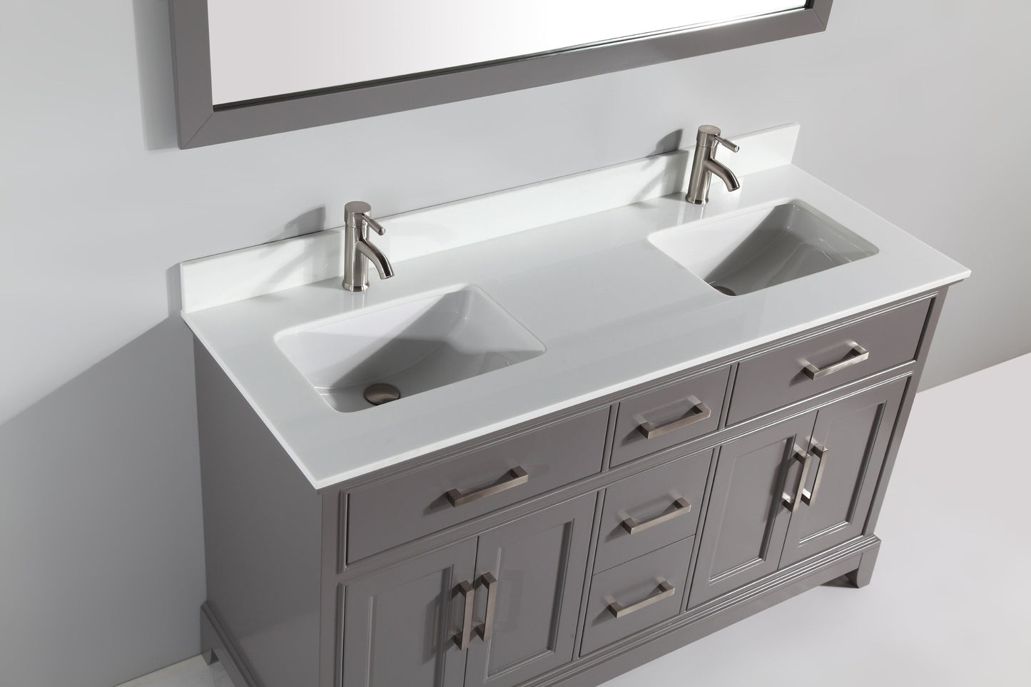 60 Inch Double Sink Bathroom Vanity in Gray with White Marble Countertop - Vanity Art VA1060DG