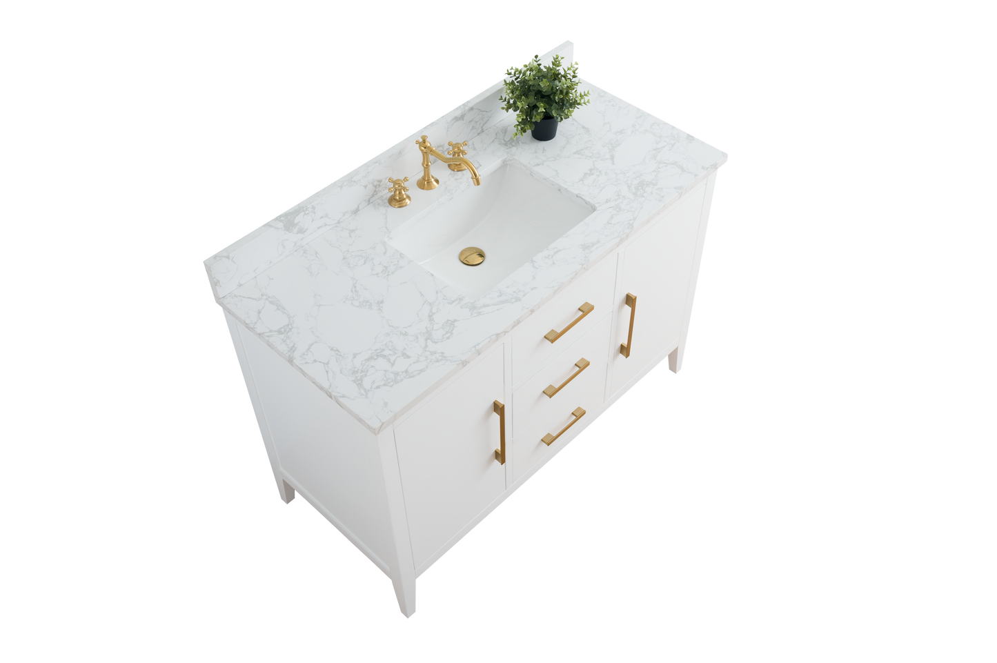 48 Inch Single Sink Bathroom Vanity in White with Marble Countertop - Vanity Art VA9048-W