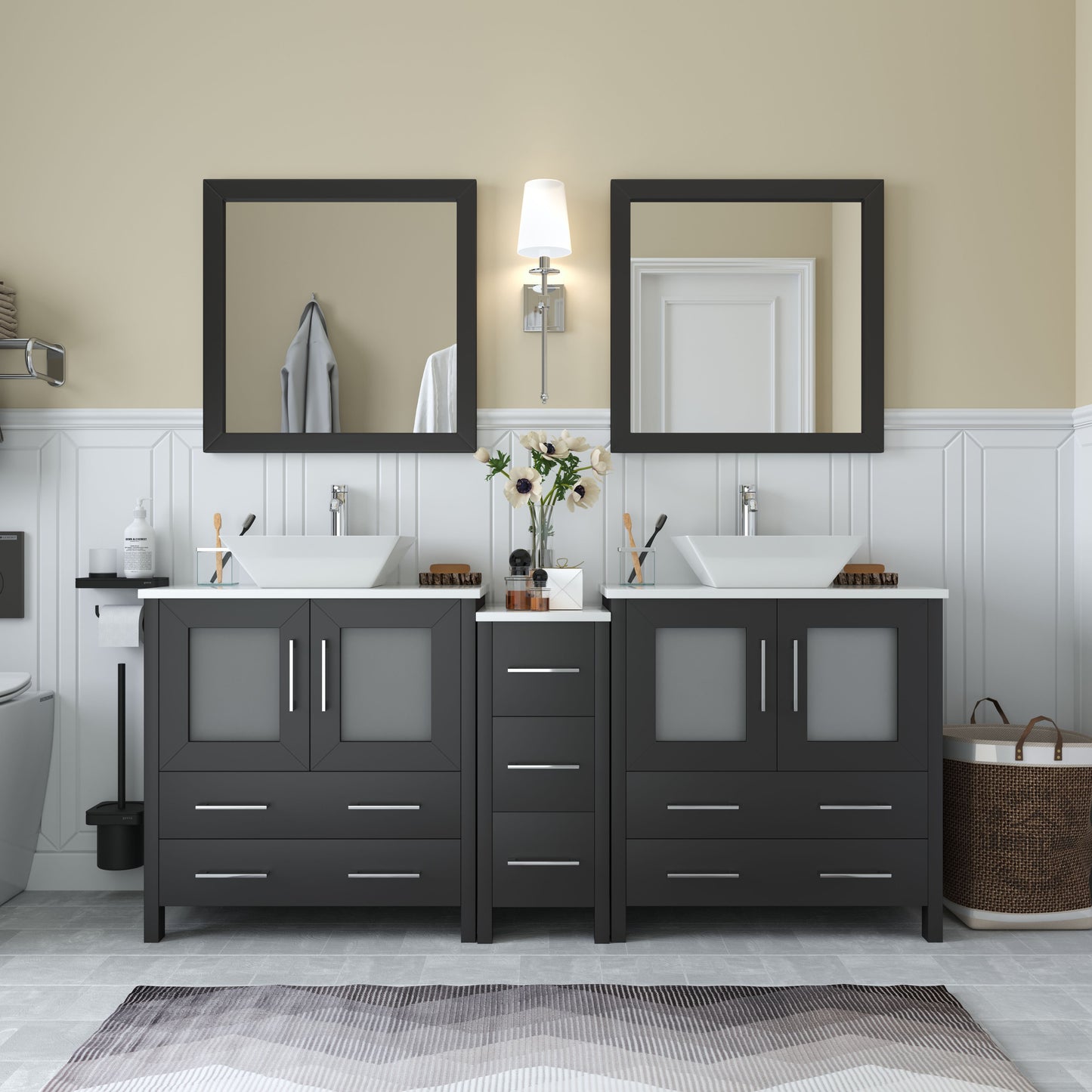 72 Inch Double Sink Bathroom Vanity in Espresso with Marble Countertop - Vanity Art VA3130-72E