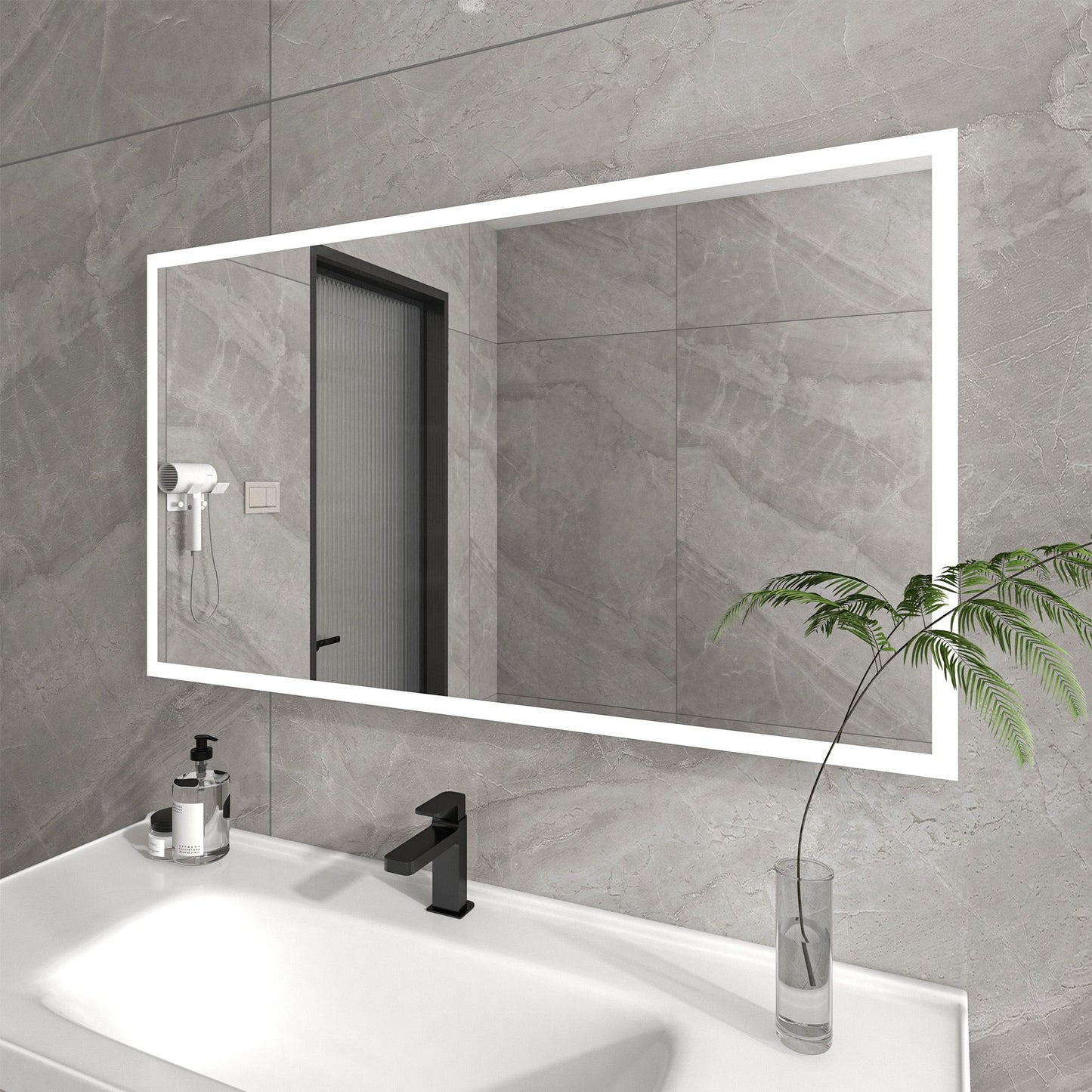 Rectangular 48 Inch x 27.5 Inch LED Bathroom Mirror with Touch Sensor - Vanity Art VA3D-48