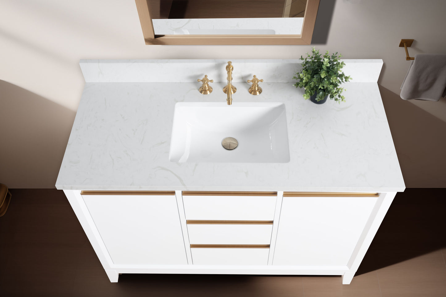 48 Inch Single Sink Bathroom Vanity in White with Marble Countertop - Vanity Art VA8048-W