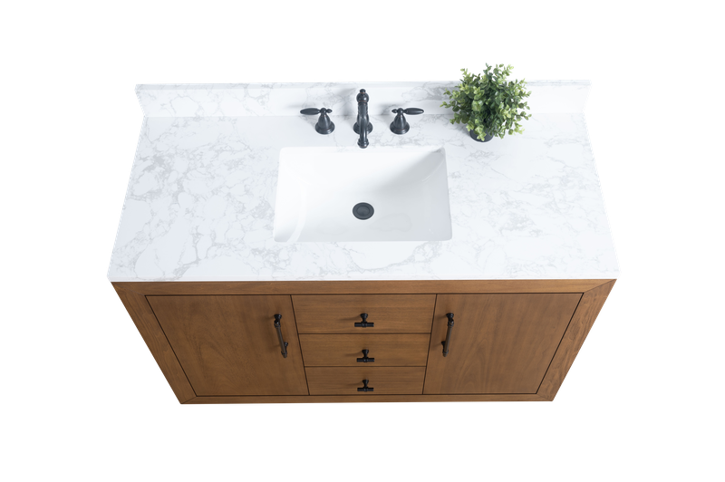 48 Inch Single Sink Bathroom Vanity in Tan with Marble Countertop - Vanity Art VA7048-T-ET