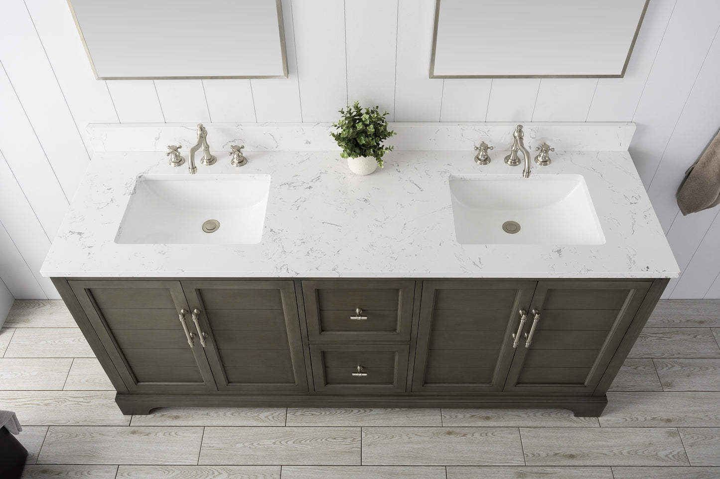 72 Inch Double Sink Bathroom Vanity in Gray with Marble Countertop & Backsplash - Vanity Art VA5072-DSG