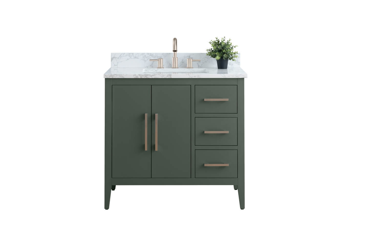 36 Inch Single Sink Bathroom Vanity in Vintage Green with Marble Countertop - Vanity Art VA9036-VG