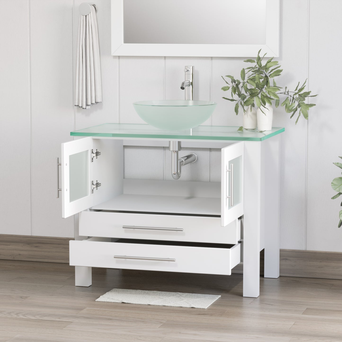 Complete 36" White Vanity Set with Polished Chrome Plumbing - 8111BW-CP