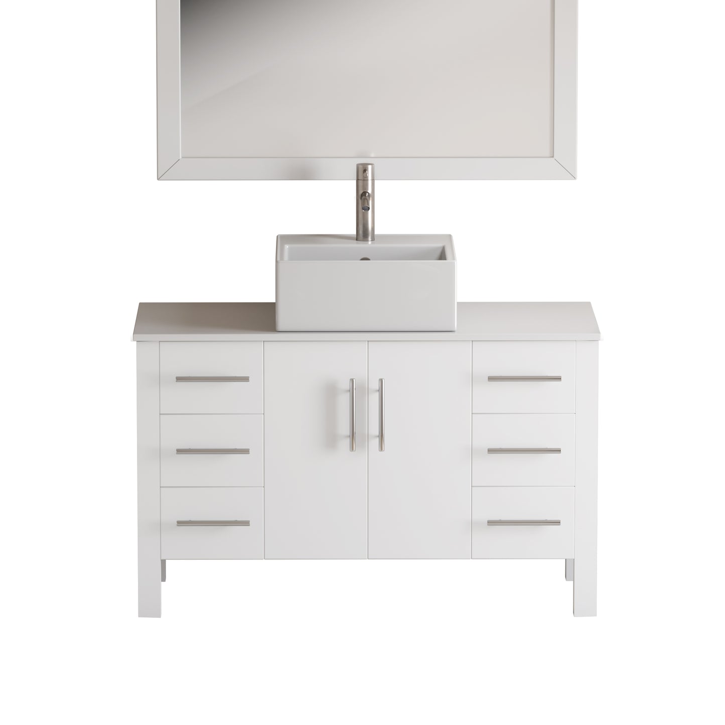 Complete 48" White Vanity Set with Brushed Nickel Plumbing - 8116W-BN