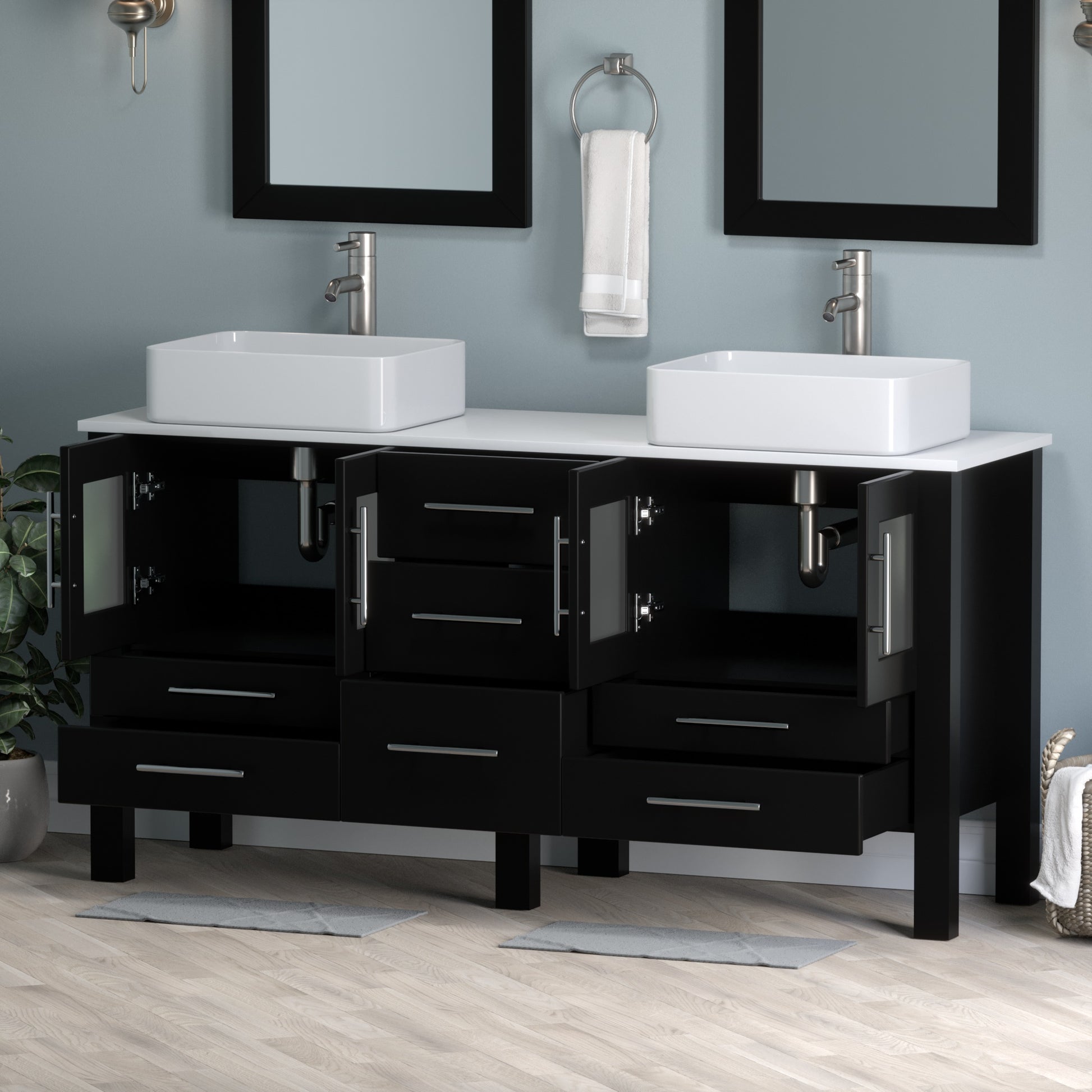 Complete 63" Vanity Set with Brushed Nickel Plumbing - 8119-BN